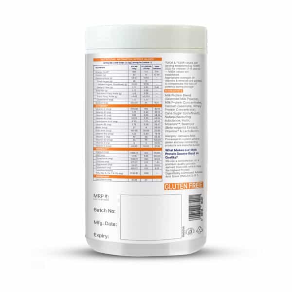 Gritzo Supermilk Growth+ | 7-12Y Boys | 10G Protein | Strawberry Swirl | 400 Gm