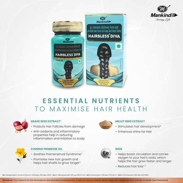 Hairbless Diva | Gluten Free | For Women | Nutraceutical Bottle Of 30 Tablets