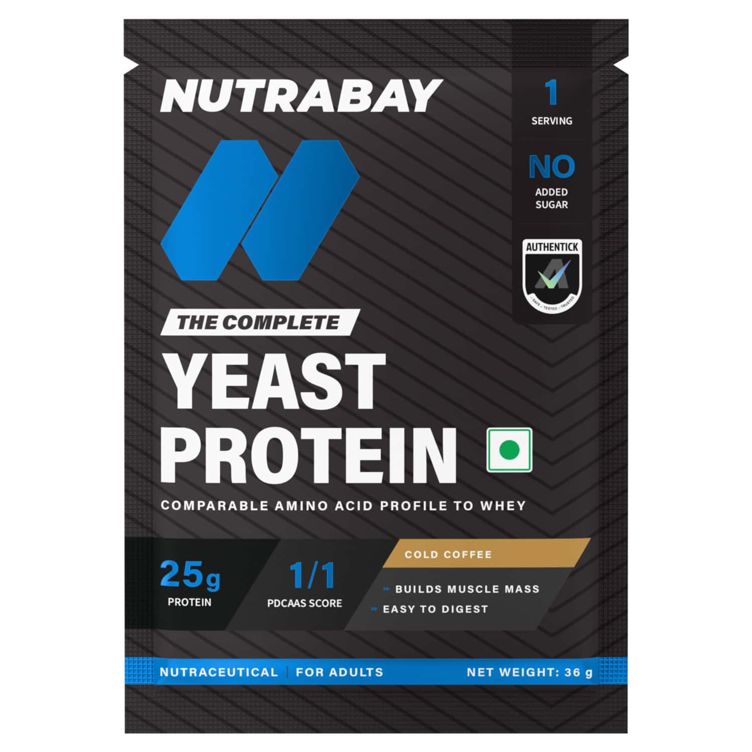 Nutrabay Yeast Protein Powder Cold Coffee 25g Protein & 6.7g Bcaa Per Scoop Sachet 40 Gm