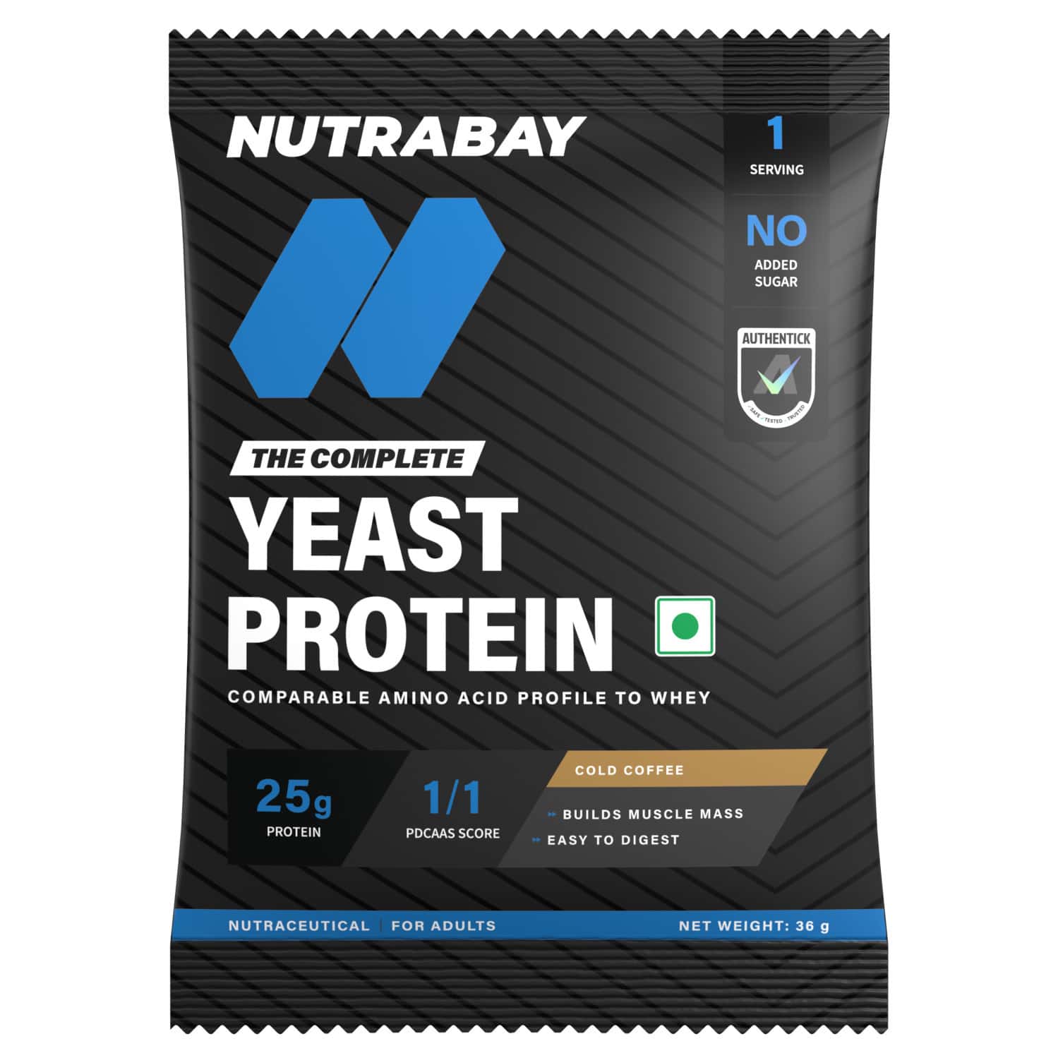 Nutrabay Yeast Protein Powder Cold Coffee 25g Protein & 6.7g Bcaa Per Scoop Sachet 40 Gm