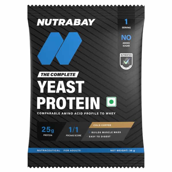 Nutrabay Yeast Protein Powder Cold Coffee 25G Protein & 6.7G Bcaa Per Scoop Sachet 40 Gm
