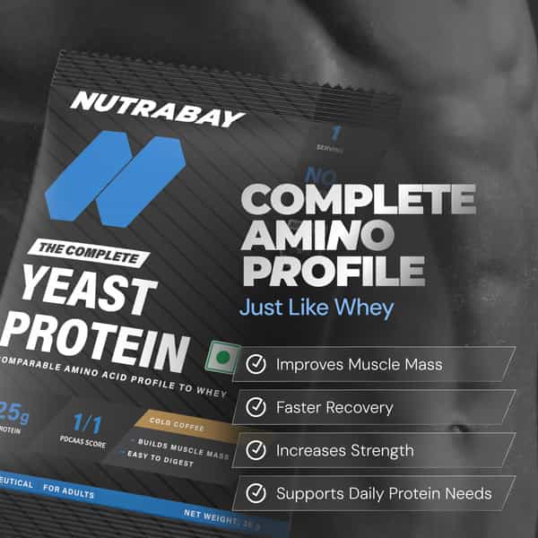 Nutrabay Yeast Protein Powder Cold Coffee 25G Protein & 6.7G Bcaa Per Scoop Sachet 40 Gm