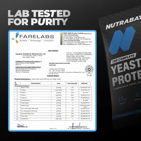 Nutrabay Yeast Protein Powder Cold Coffee 25G Protein & 6.7G Bcaa Per Scoop Sachet 40 Gm