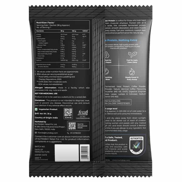 Nutrabay Yeast Protein Powder Cold Coffee 25G Protein & 6.7G Bcaa Per Scoop Sachet 40 Gm