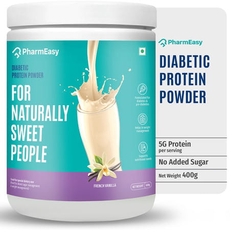 Pharmeasy Diabetic Protein Powder - French Vanilla - Jar | 400 Gm (5 Gm Protein/Serving)