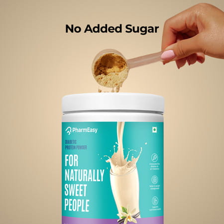 Pharmeasy Diabetic Protein Powder - French Vanilla - Jar | 400 Gm (5 Gm Protein/Serving)