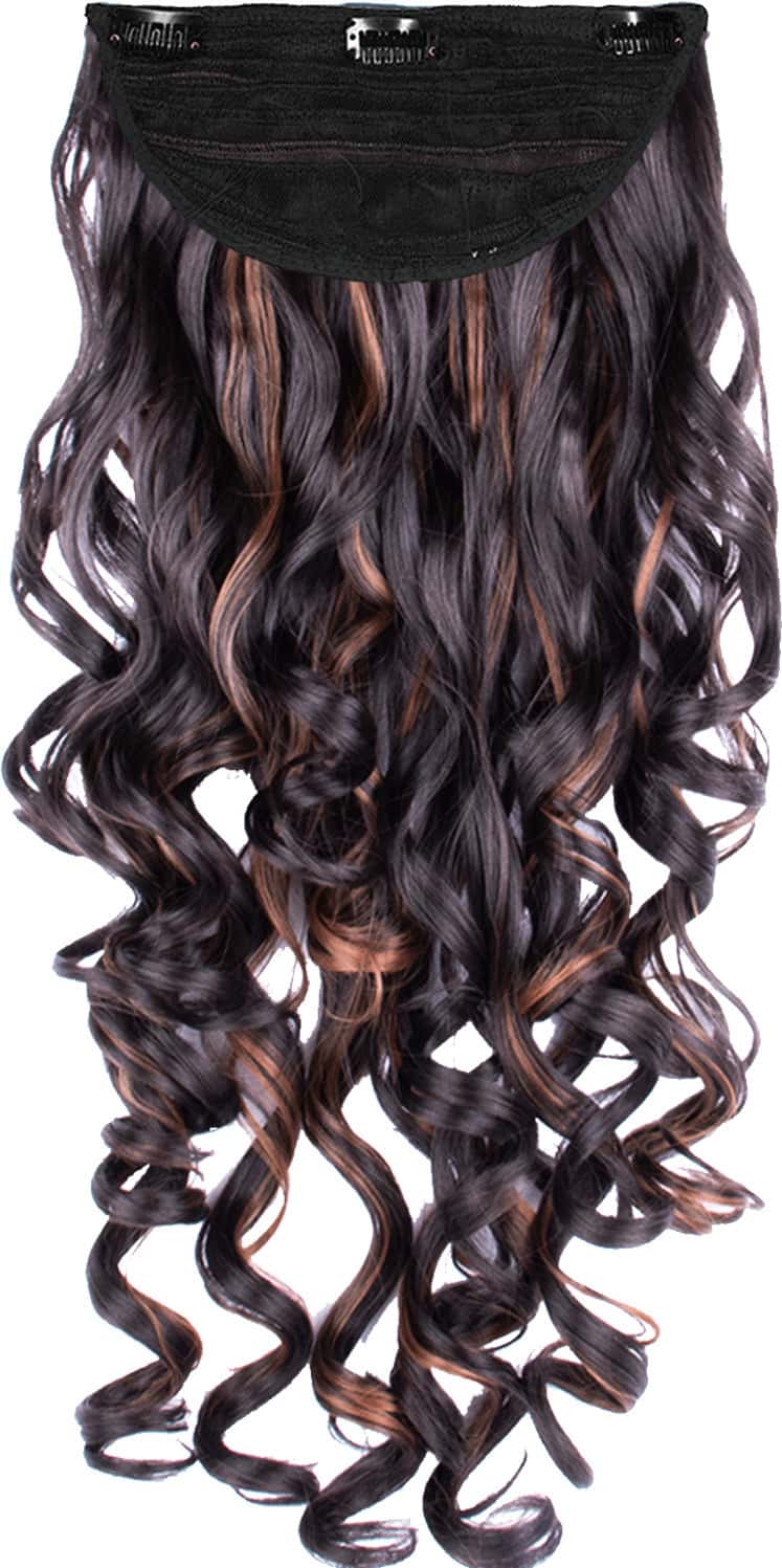 Streak Street Clip-In 24" Step Curl Dark Brown Hair Extensions With Copper Highlights