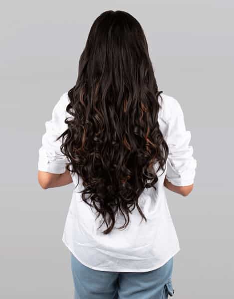 Streak Street Clip-In 24" Step Curl Dark Brown Hair Extensions With Copper Highlights