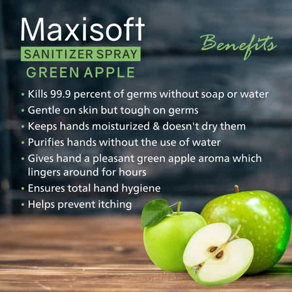 Maxisoft Green Apple Sanitizer Spray | Aloe Vera Neem & Vitamin E (120 Ml Pack Of 4)