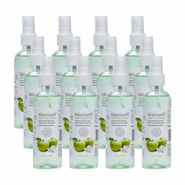 Maxisoft Green Apple Sanitizer Spray | Aloe Vera Neem & Vitamin E (120 Ml Pack Of 4)
