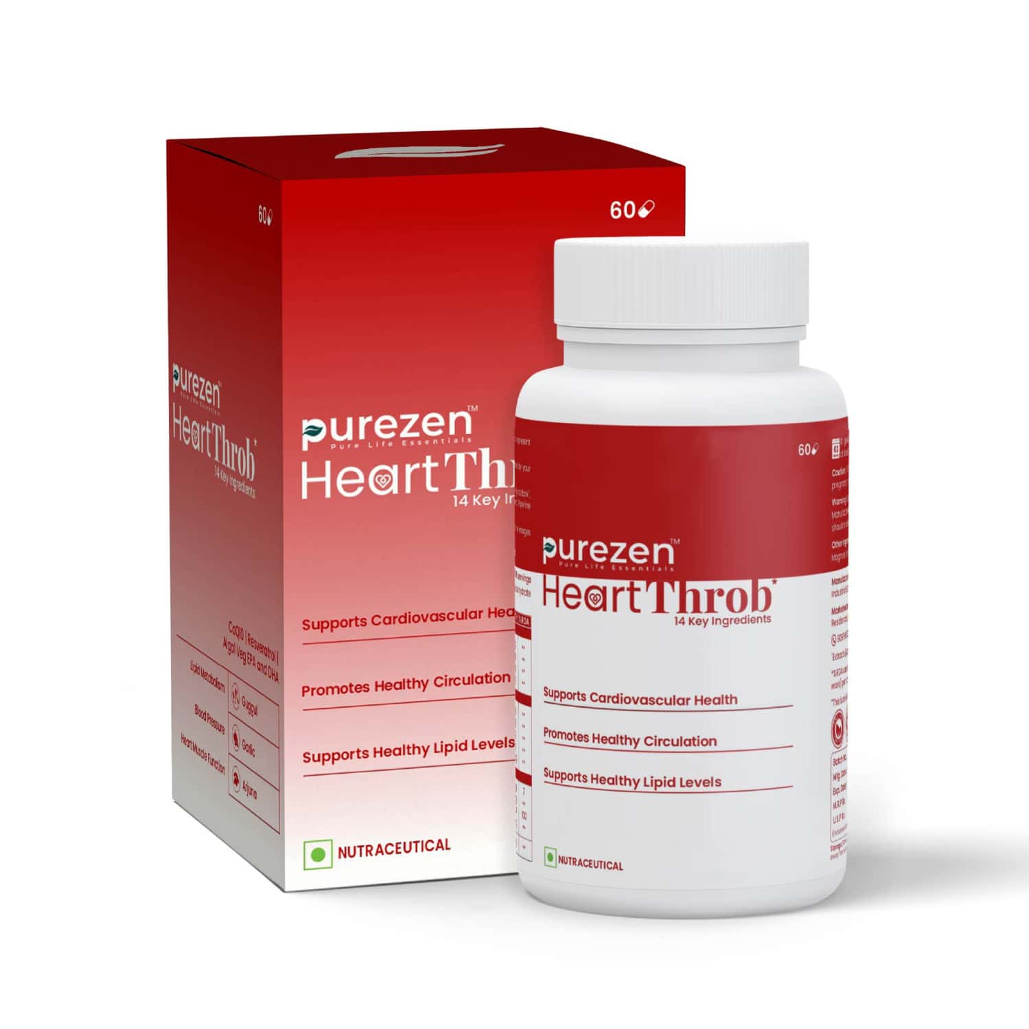 Purezen Heartthrob | For Blood Pressure Healthy Cholesterol Circulation - 60 Capsules