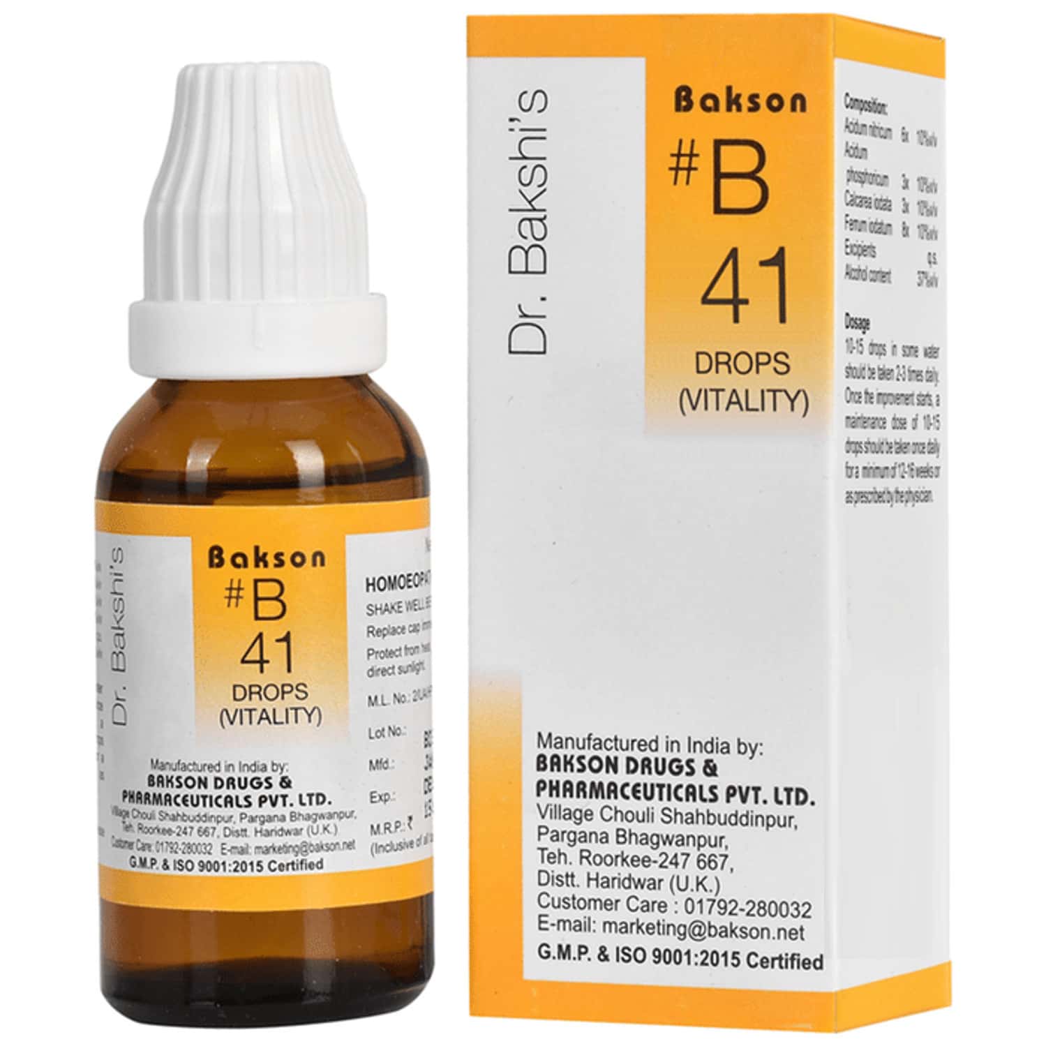 Dr Bakshi's Bakson Homoeopathy B41 Vitality Drops 30 Ml