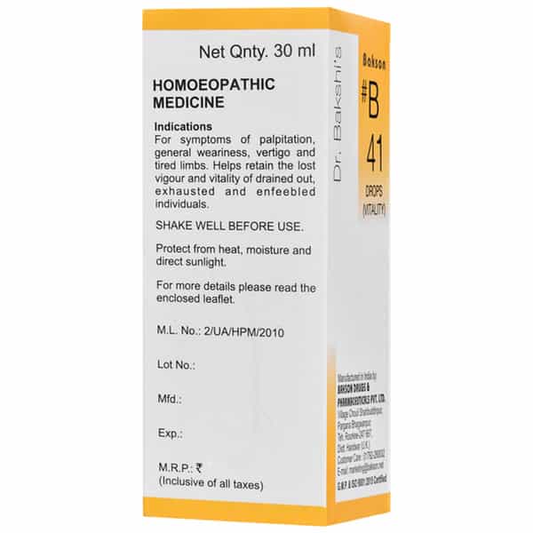 Dr Bakshi's Bakson Homoeopathy B41 Vitality Drops 30 Ml