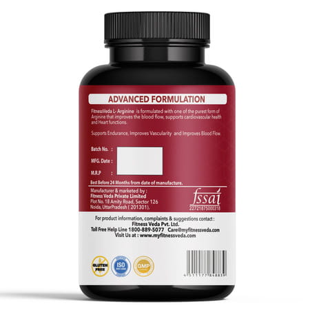 Fitness Veda L Arginine Supplement - L-Arginine Capsules 1000mg | Muscle Growth Supplement