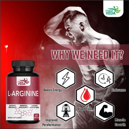 Fitness Veda L Arginine Supplement - L-Arginine Capsules 1000mg | Muscle Growth Supplement