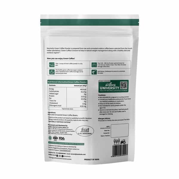 Neuherbs Unroasted Green Coffee Beans Powder For Weight Loss - 400G