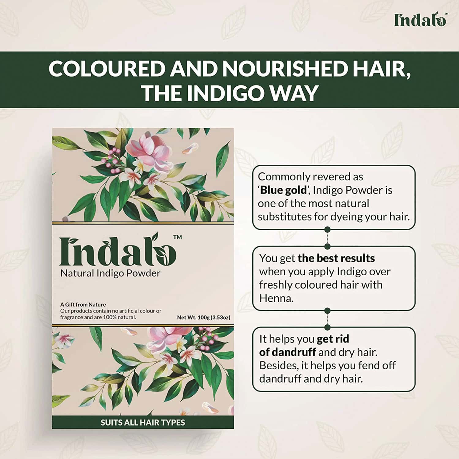 Buy INDALO NATURAL INDIGO POWDER FOR HAIR COLOR AND HAIR GROWTH - 100G ...