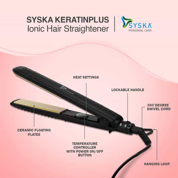 Syska Keratin Plus Technology Instant Heating Temperature Control Hs6830 Hair Straightener (Black)