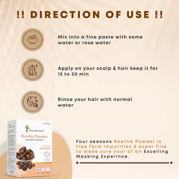 Four Seasons Reetha/Aritha Powder 100G | Hair Care - All Type Of Hair (Pack Of 3)