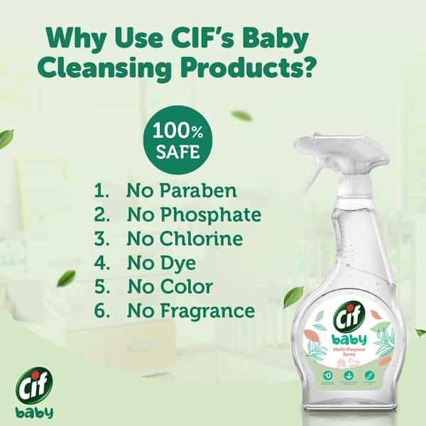Cif Baby Multi-Purpose Liquid Cleaner Spray 100% Naturally Derived Ingredients 500Ml