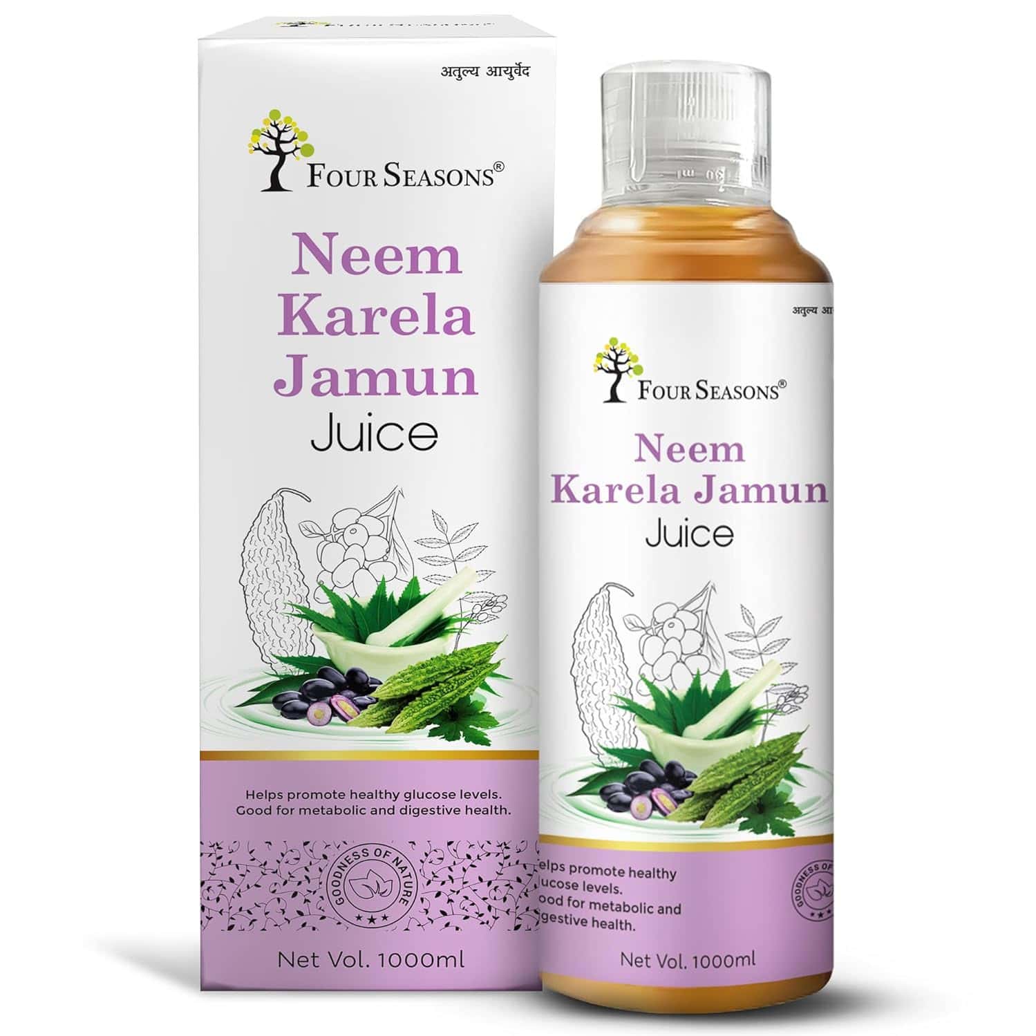 Four Seasons Neem Karela Jamun Juice 1l| Diabetic Care Juice | Control Blood Sugar Levels
