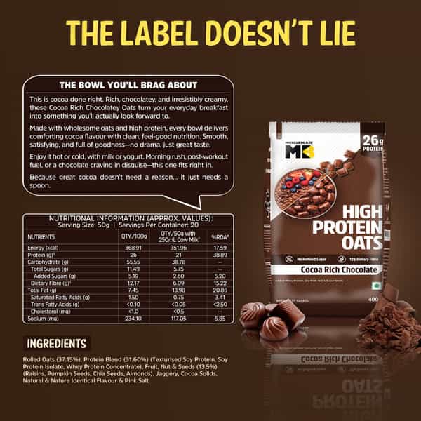 Muscleblaze High Protein Oats (Cocoa Rich Chocolate | 400G) | 26G Protein