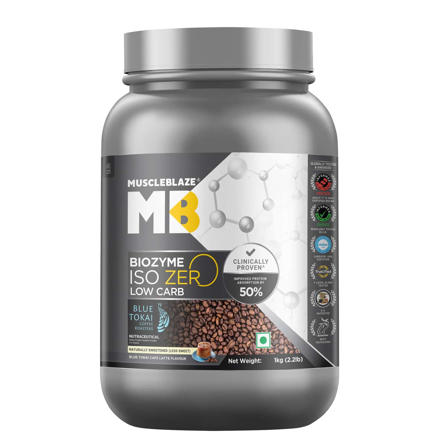 Muscleblaze Biozyme Iso-zero | Low Carb Whey Protein Isolate (blue Tokai Cafe Latte | 1kg)