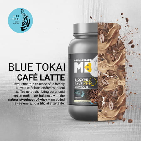Muscleblaze Biozyme Iso-Zero | Low Carb Whey Protein Isolate (Blue Tokai Cafe Latte | 1kg)