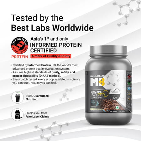 Muscleblaze Biozyme Iso-Zero | Low Carb Whey Protein Isolate (Blue Tokai Cafe Latte | 1kg)