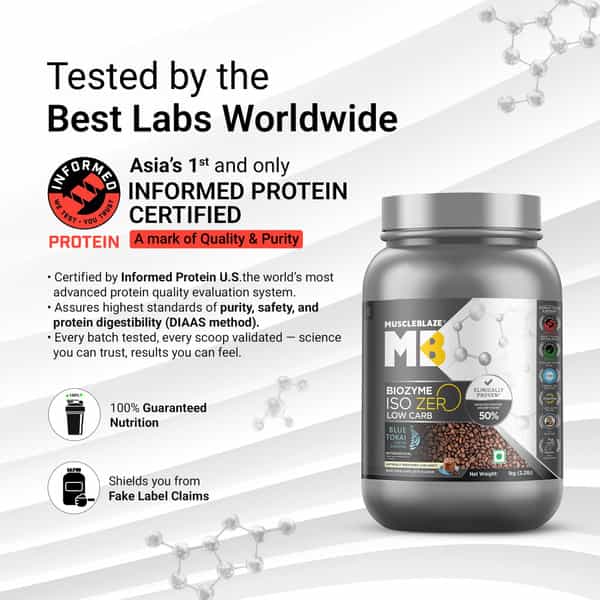 Muscleblaze Biozyme Iso-Zero | Low Carb Whey Protein Isolate (Blue Tokai Cafe Latte | 1Kg)