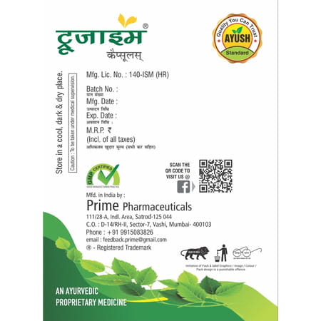 Prime Truzyme Ayurvedic Digestive Enzymes Capsules For Improved Digestion & Appetite - 100n