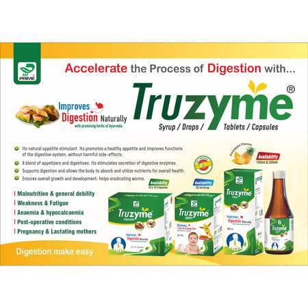 Prime Truzyme Ayurvedic Digestive Enzymes Capsules For Improved Digestion & Appetite - 100n