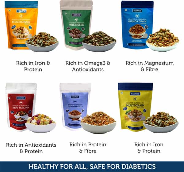 Keeros Healthy & Diabetic Friendly Snacks Combo Of 6 Varieties-6X(3 Mini Packs Of Each Variety)
