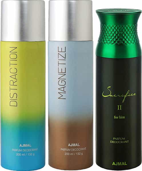 Ajmal Distraction & Magnetize For Unisex & Sacrifice Ii For Men Deodorants Combo Pack Of 3