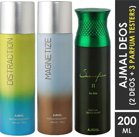 Ajmal Distraction & Magnetize For Unisex & Sacrifice Ii For Men Deodorants Combo Pack Of 3