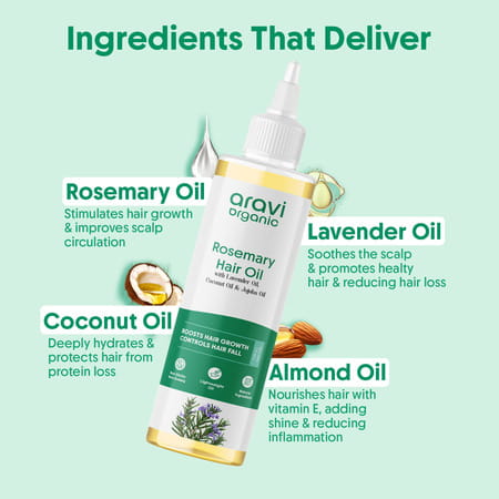 Aravi Organic Rosemary Lavender Hair Growth Oil - Strengthens Hair - 200ml