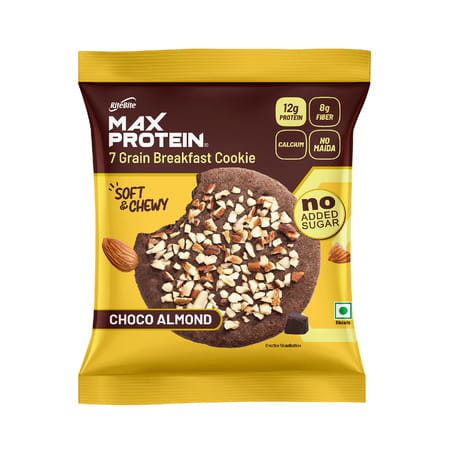 Ritebite Max Protein 7 Grain Breakfast Cookies | Choco Almond | 12g Protein | 60 Gm