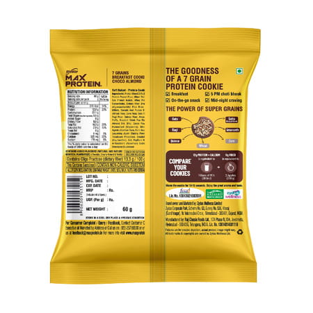 Ritebite Max Protein 7 Grain Breakfast Cookies | Choco Almond | 12G Protein | 60 Gm