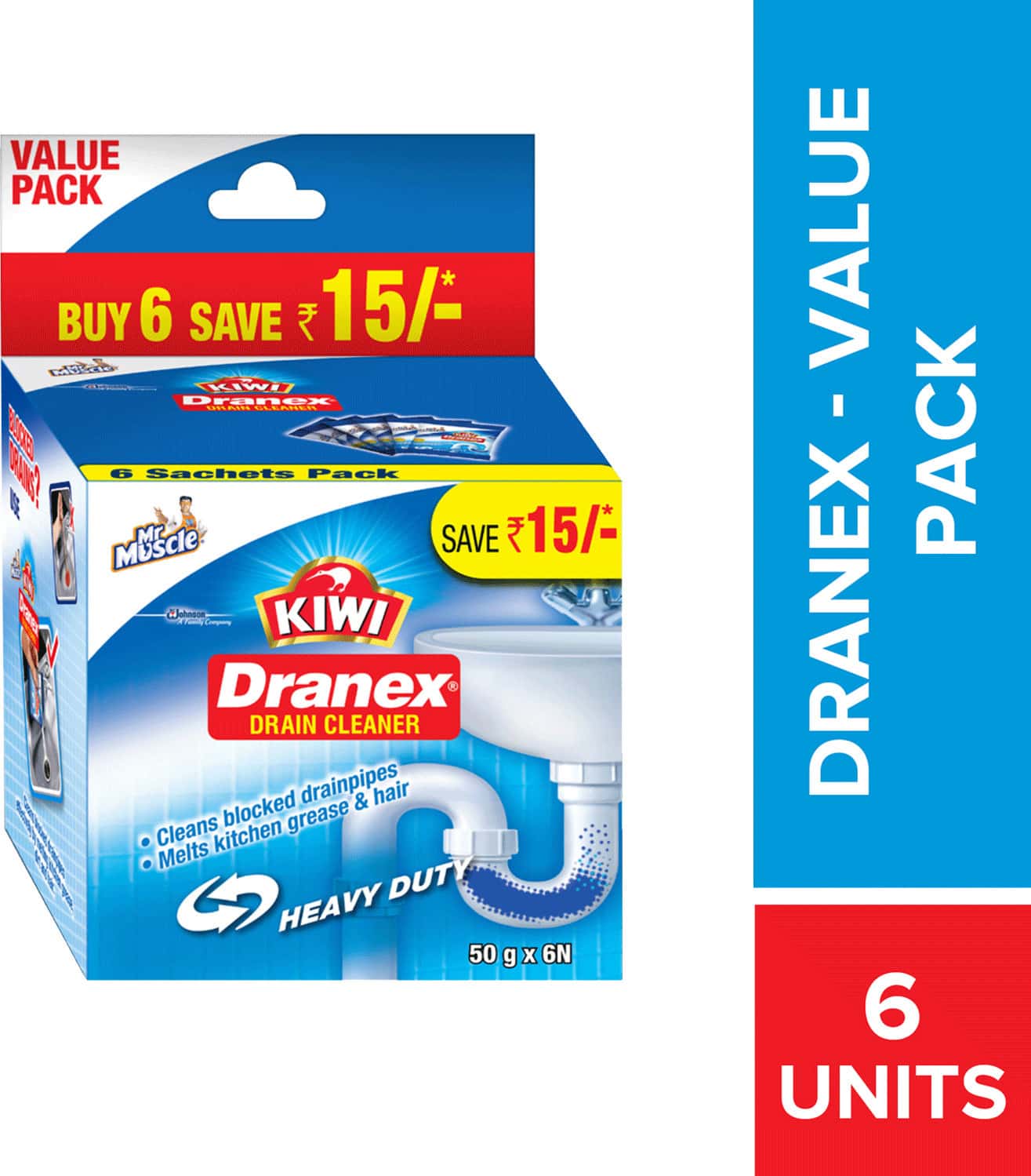 Kiwi Drinex Drain Cleaner-50g (Pack Of 6)