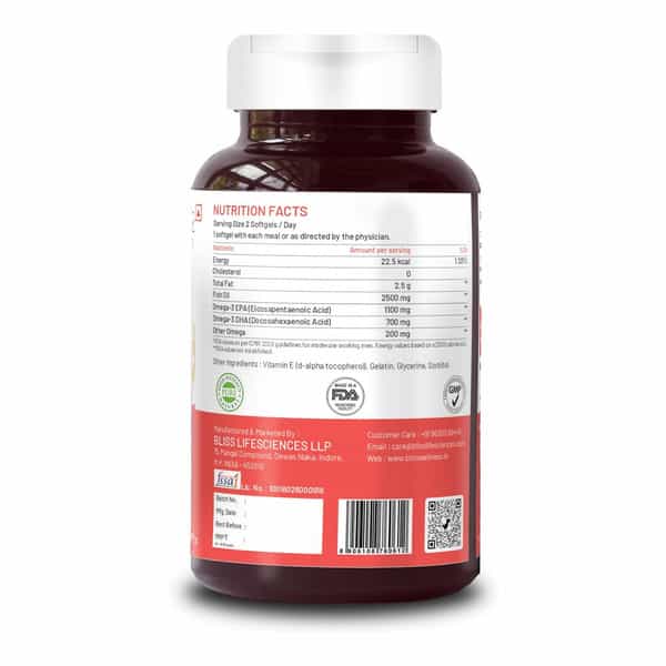 Bliss Welness Omega 369 Fish Oil Triple Strength For Brain Heart Supplement - 60 Softgel Capsules