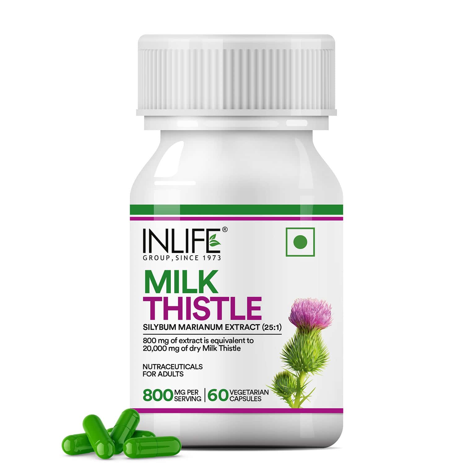 Inlife Milk Thistle Extract 800mg | 80% Silymarin Liver Support Supplement - 60 Veg Capsules