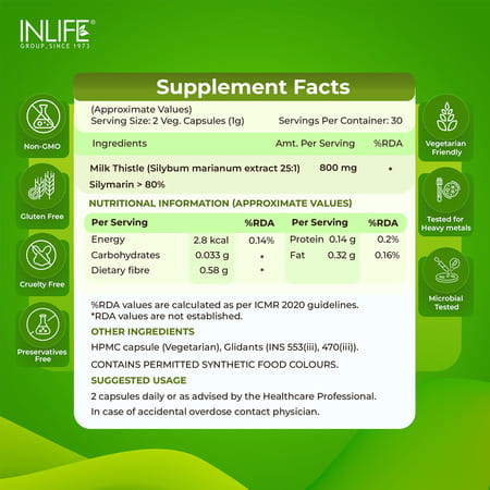 Inlife Milk Thistle Extract 800Mg | 80% Silymarin Liver Support Supplement - 60 Veg Capsules