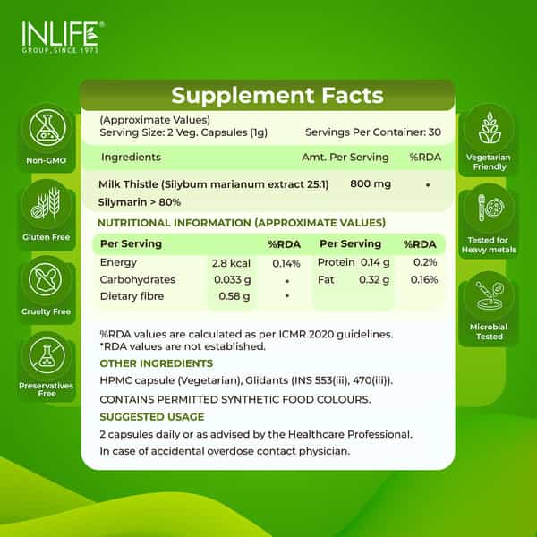 Inlife Milk Thistle 800Mg For Liver Health & Detox Support - 60 Capsules