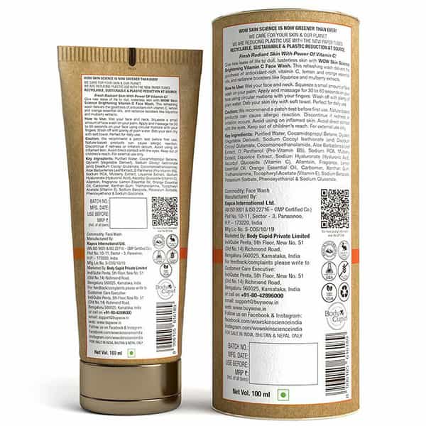 Wow Skin Science Vitamin C Face Wash In Paper Tube (Eco Friendly Packaging)