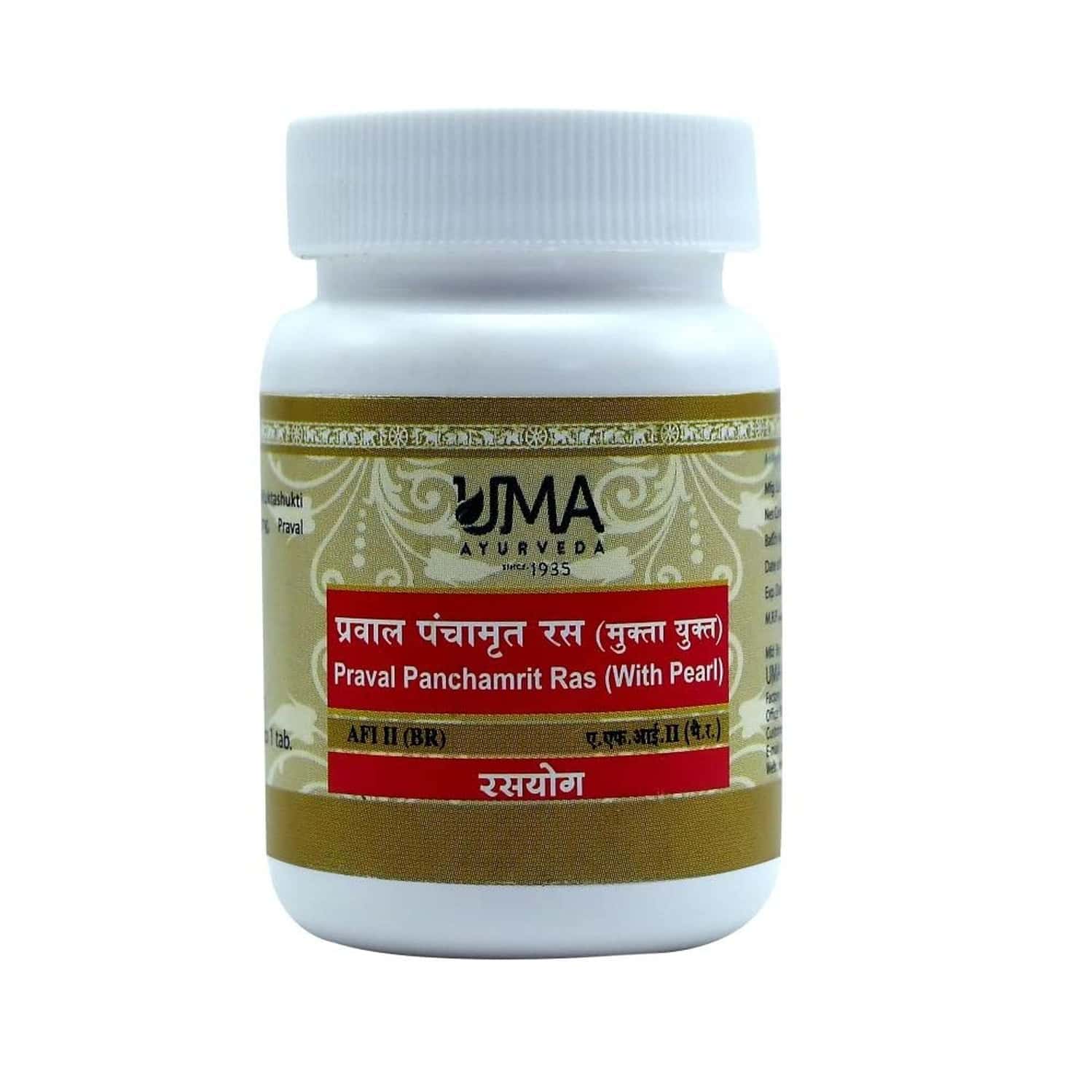 Uma Ayurveda Praval Panchamrit Ras (with Pearl) Ayurvedic Tablets 80 Tab