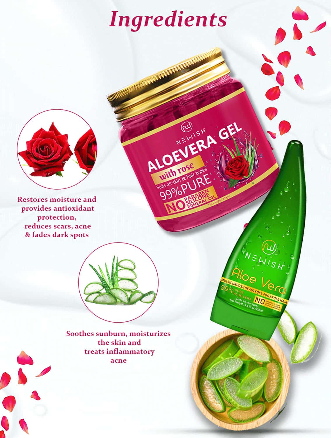 Buy NEWISH ALOE VERA GEL FOR FACE AND HAIR 99 PURE ALOE VERA WITH VITAMIN E FOR SKIN AND HAIR 2