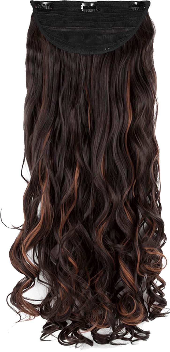 Streak Street Clip-In 30'' Beach Wavy Dark Brown Hair Extensions With Copper Highlights