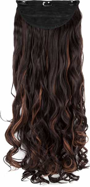 Streak Street Clip-In 30'' Beach Wavy Dark Brown Hair Extensions With Copper Highlights