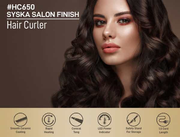 Syska Hc650 Electric Hair Curler (Barrel Diameter: 25 Mm)