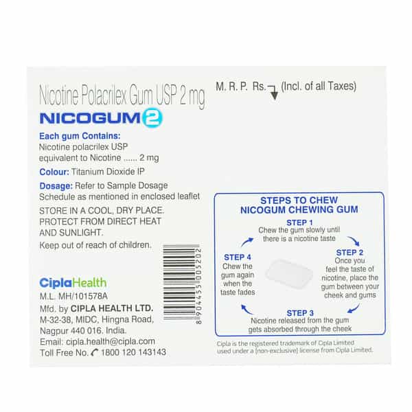 Nicogum 2Mg Freshmint Flavoured Sugar Free Nicotine Gum 16 No's